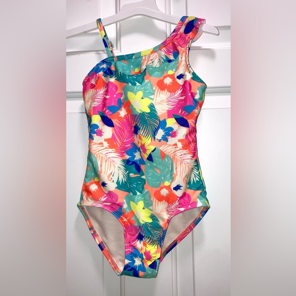 Cat & Jack Girls Tropical Floral Swimsuit one piece bathing suit Size XS (4/5)